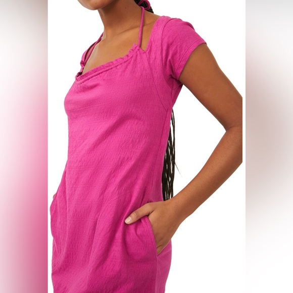 16. Free People Beach free-est Vivi Open Back Stretch Cotton Dress in Raspberry - Picture 3 of 8